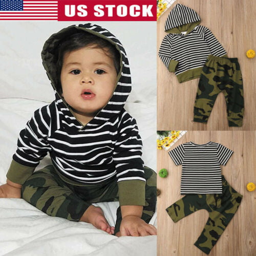 2pc Newborn Infant Baby Boy Clothes Camouflage T-shirt Tops+Pant Outfit Set 